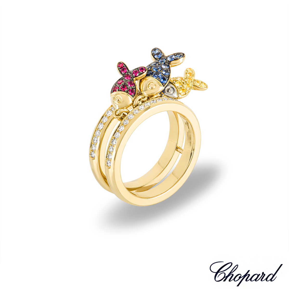 Chopard Yellow Gold Diamond, Ruby & Sapphire Fish Ring 82/4702-0002